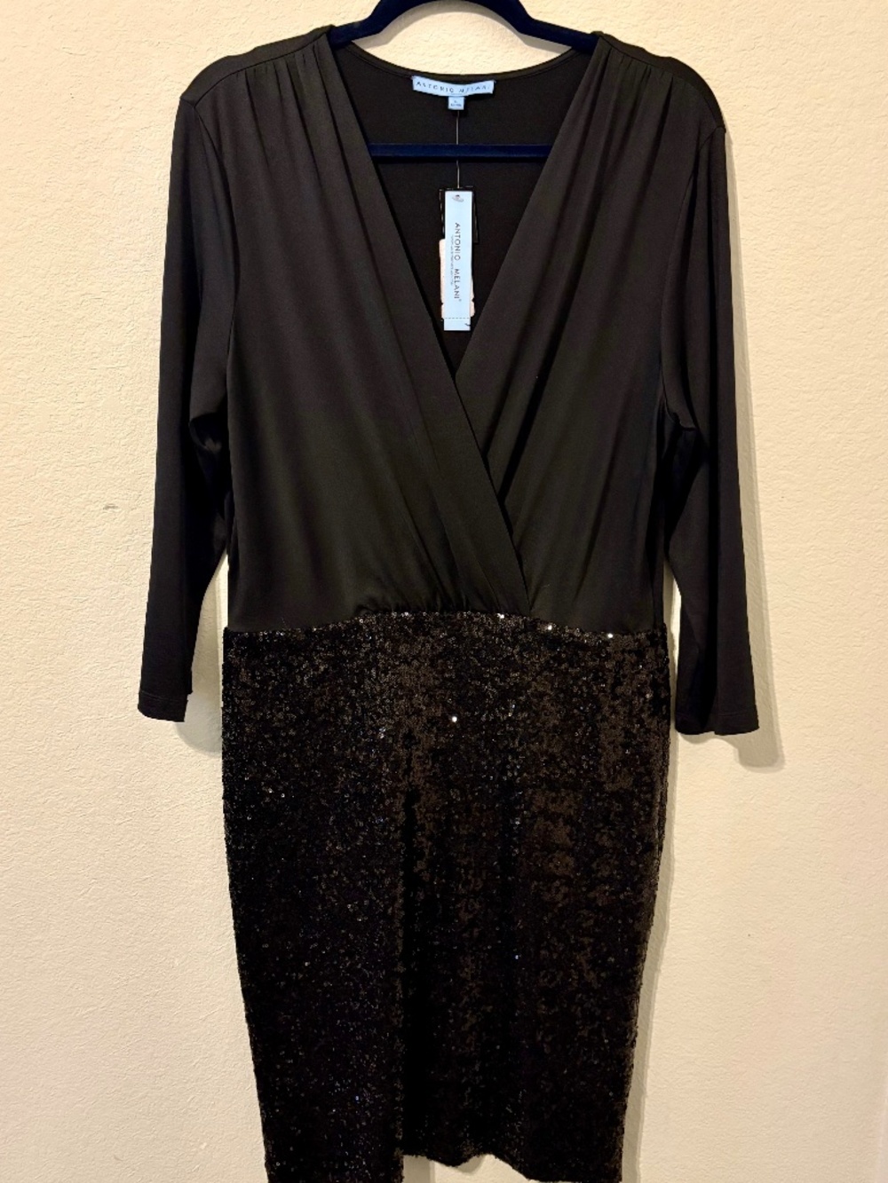 NWT Antonio Melani Black Sequin Dress Sz Large